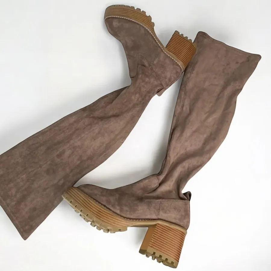 Mia Women's Taupe Brown Over-the-Knee Chunky Heel Suede Boots Size 8