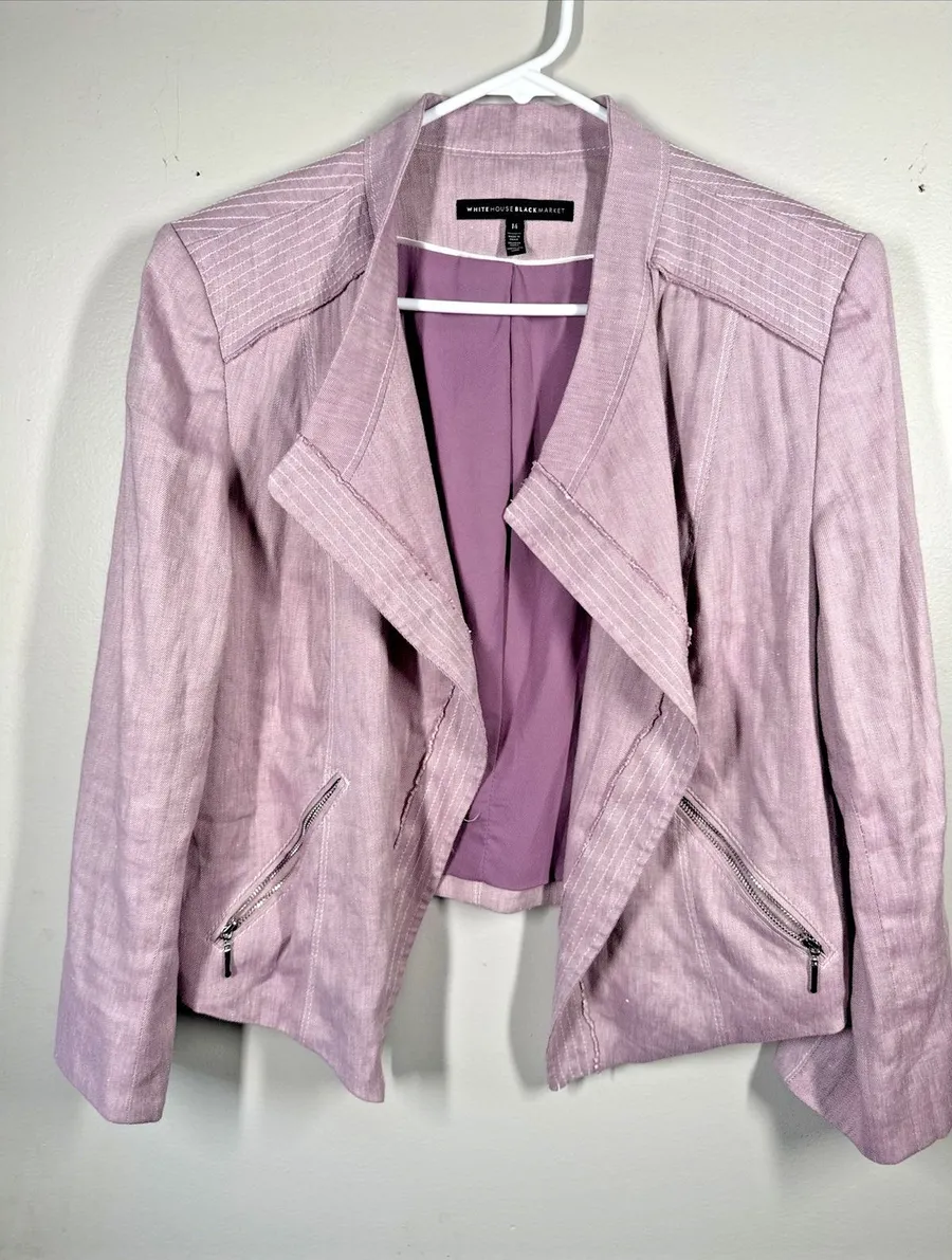 White House Black Market Size 14 Jacket Womens Lavender Purple Open Zip Pockets