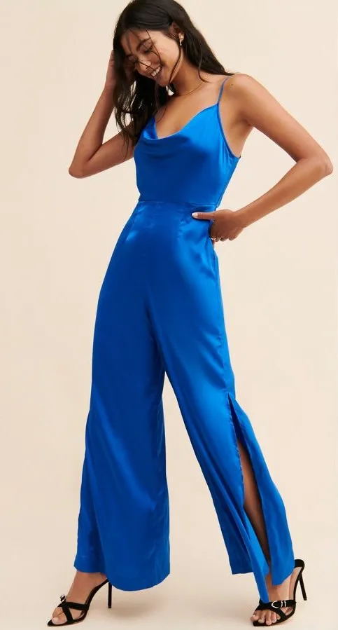 Hutch Women’s Cowl Neck Wide-Leg Jumpsuit Royal Blue Size 10