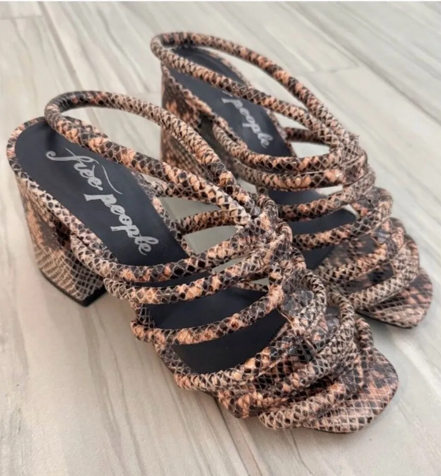 Free People Colette Shoes Size 6 Python Leather Caged Block Heel Sandal Mob Wife