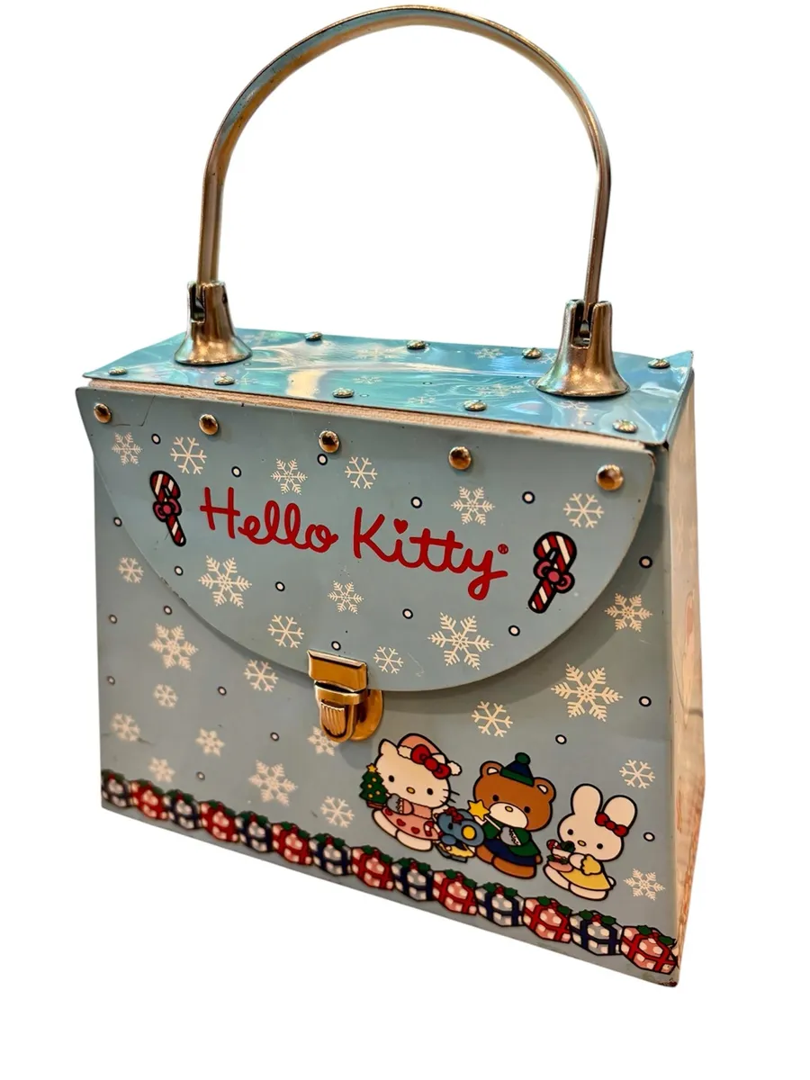Vtg Hello Kitty Tin Purse Christmas Holiday Collectible Blue