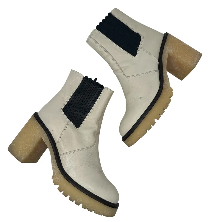 Free People James Chelsea Boots Ankle Leather Bone Cream White Size 39 US 8.5