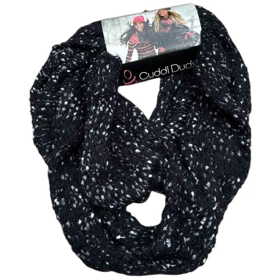 Cuddl Duds Infinity Scarf Black Gray Speckled Plush Soft Warm Winter NWT