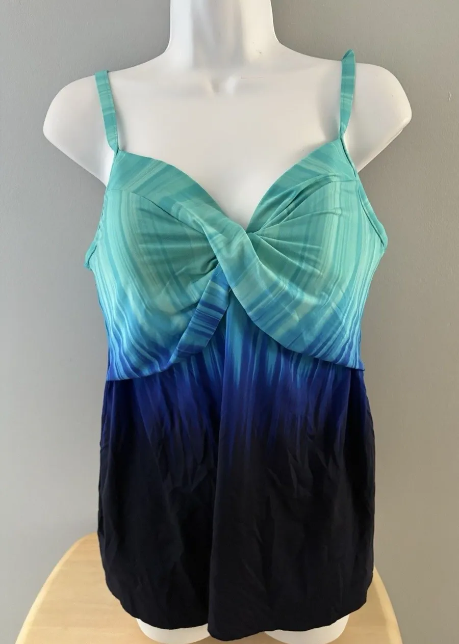 Miraclesuit Belle Trois Myrra Tankini TOP Sz 12 Twilight Blue Slimming 6522645