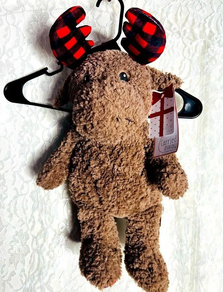 Carried Away By Stepping Stones Plaid Moose Plush Stuffed Animal Backpack Brown