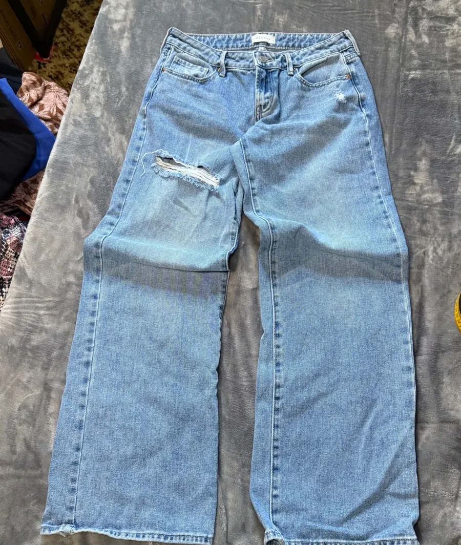 PacSun Wide Leg Jeans Womens 26 Blue Low Rise Distressed Baggy Light Wash Denim