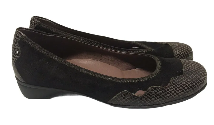 Stonefly Brown Suede Ballet Flats Shoes EU 37 US 6.5 cutout snakeskin