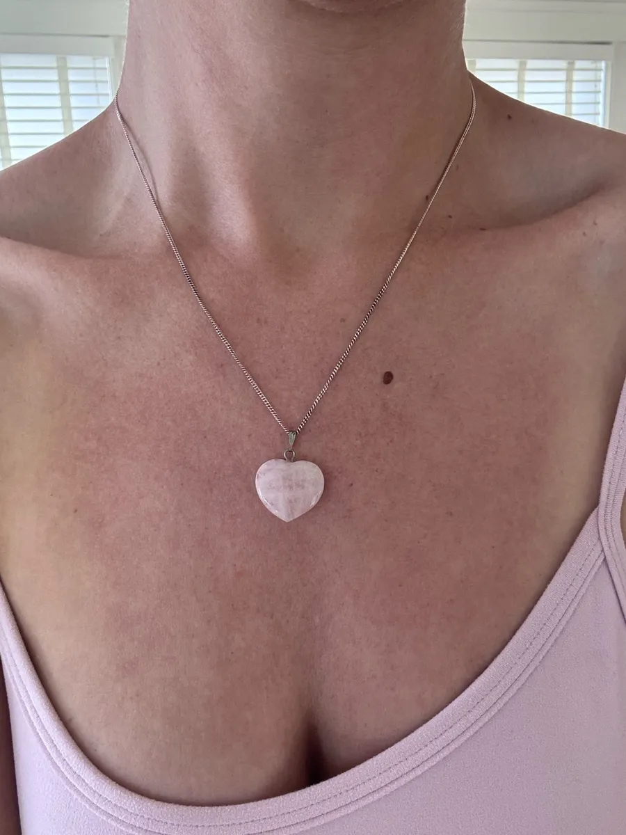 Rose Quartz Heart Pendant Necklace Silver