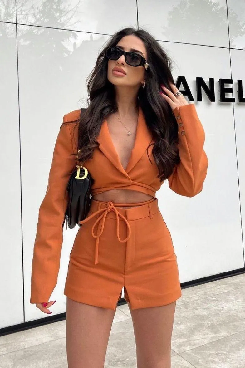 2 piece Tangerine Tied Crop Blazer and Skort