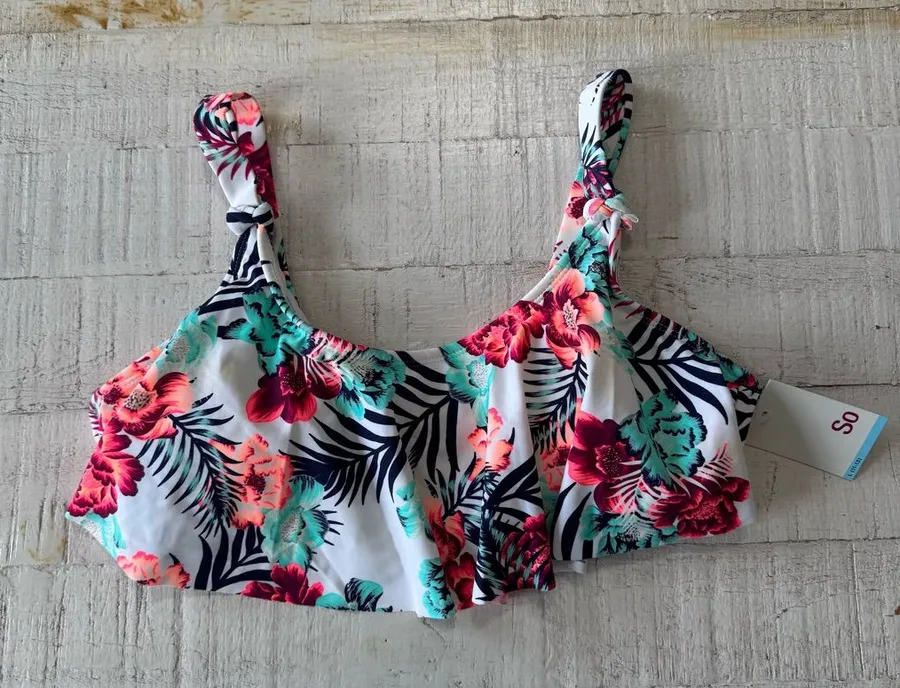 NWT SO Tropical Bandeau Flounce Bikini Top Padded Push Up Size Small