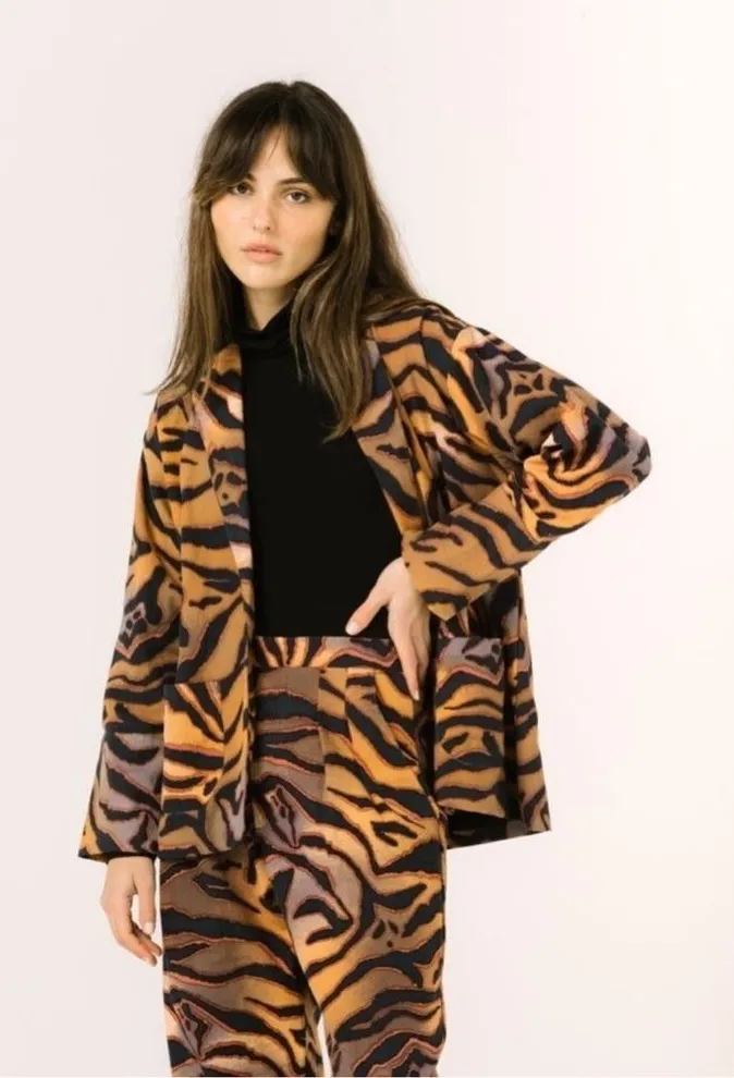 Bel Kazan Oversized Tiger Print Jacket size XS Brown