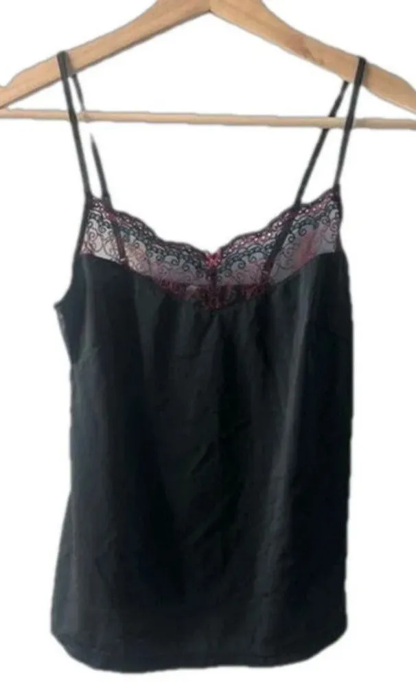 Vintage Gilligan and OMalley Black Camisole Medium Red Lace Boudoir Romantic