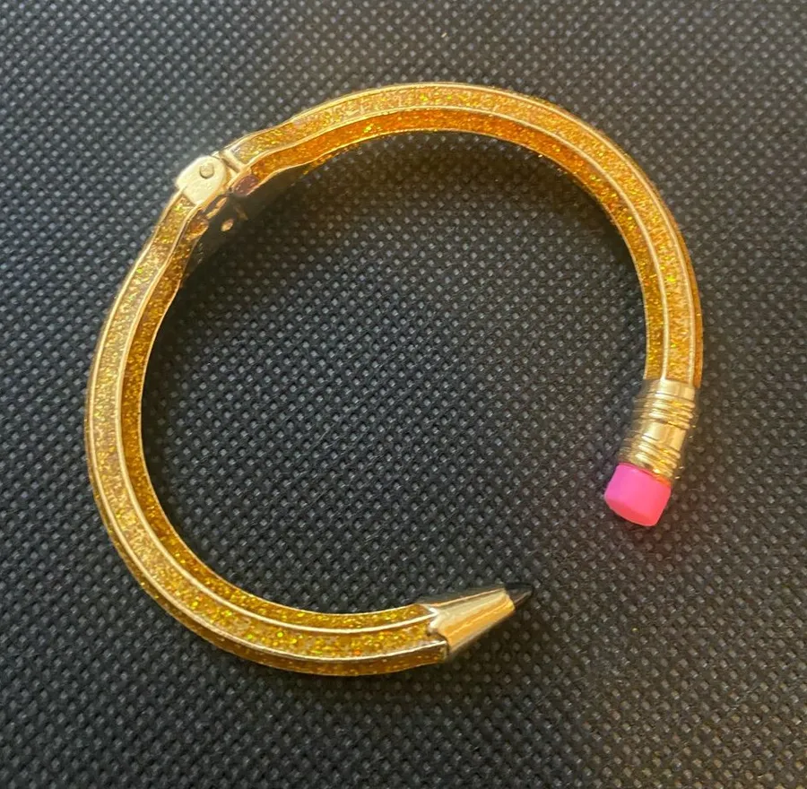 Betsey Johnson Gold Pencil-Style Bangle Bracelet with Pink Accent