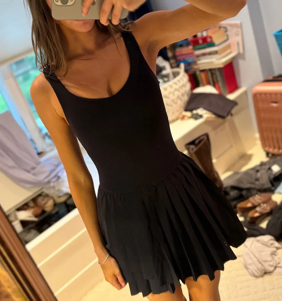 OFFLINE by Aerie Tiebreaker Pleated Tennis Dress in black. Size XS.