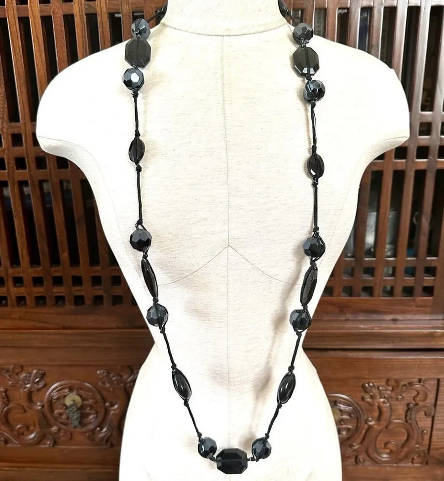 Long black beaded cord necklace
