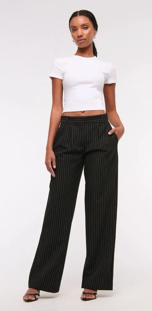 NWT SHORT Abercrombie Curve Love Sloane Low Rise Tailored Wide Leg Trousers 32