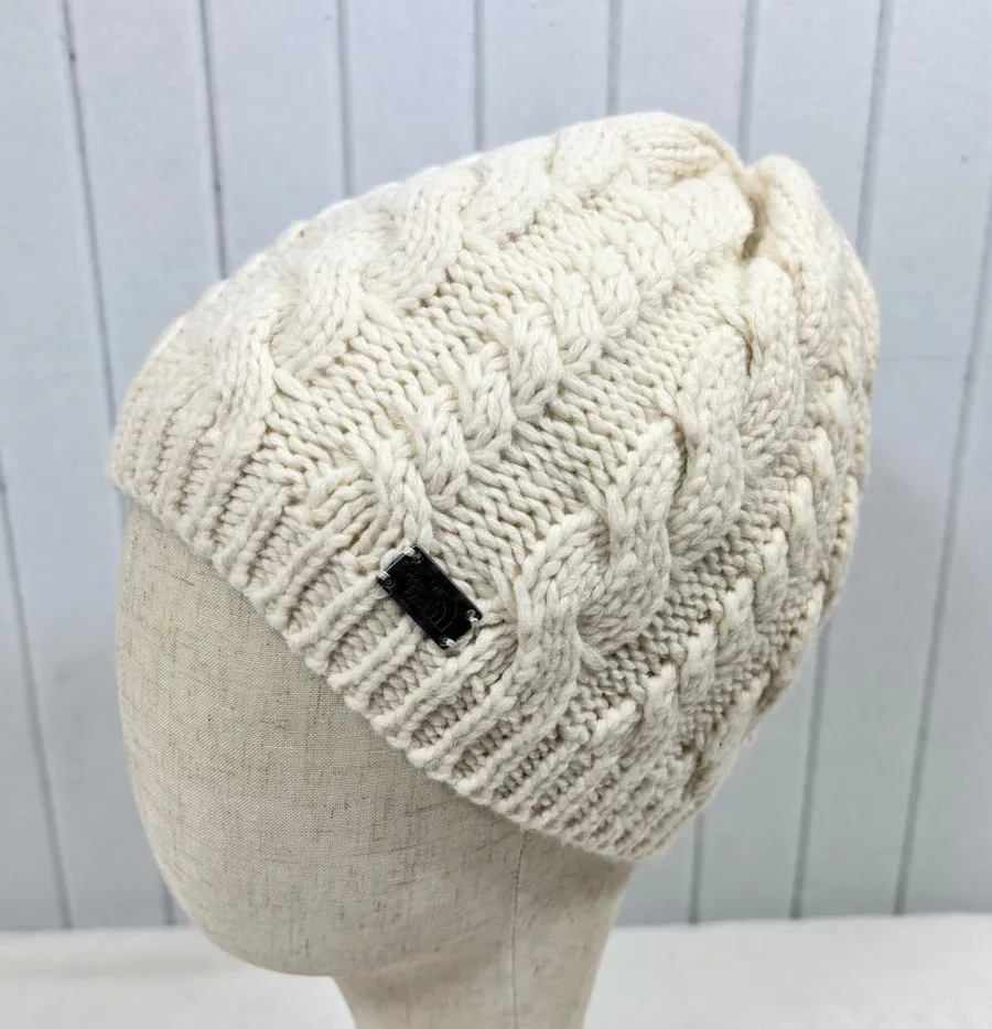 The North Face Cream Knit Beanie - Chunky Cable Style