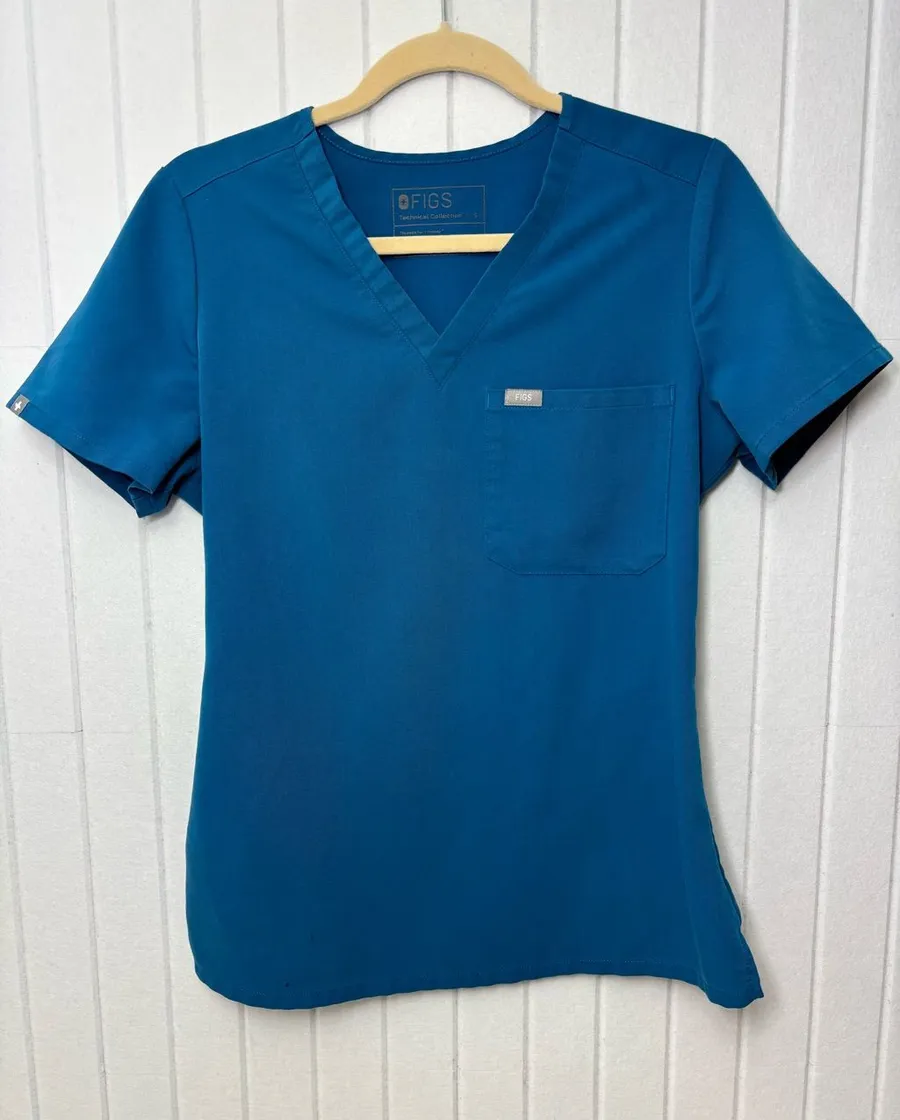 Figs Blue V-Neck Short Sleeve Scrub Top size S