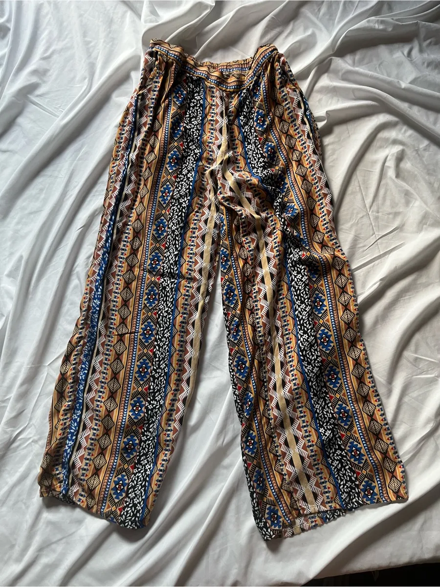Boho Wide-Leg Multicolor Printed Pants