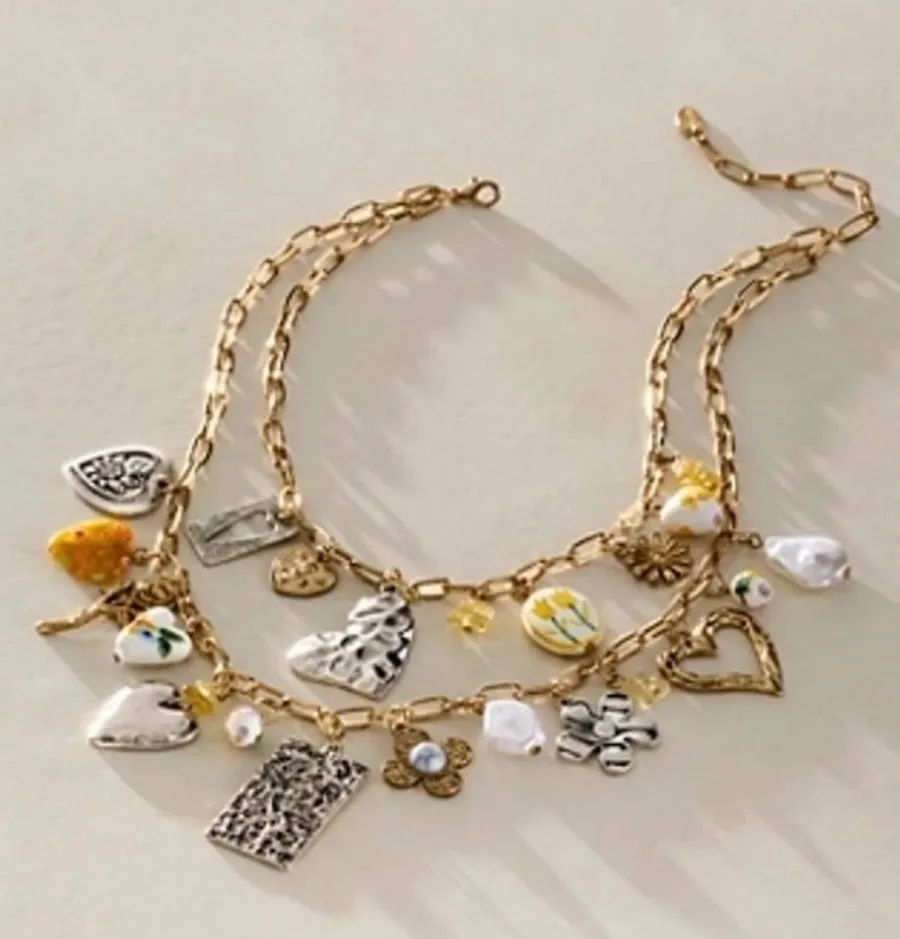 HTF Free People Maxamillion Charm Necklace Gold Silver Yellow ~ SOLD OUT!