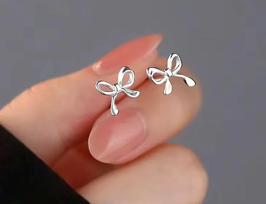 Boutique Silver Bow Stud Earrings