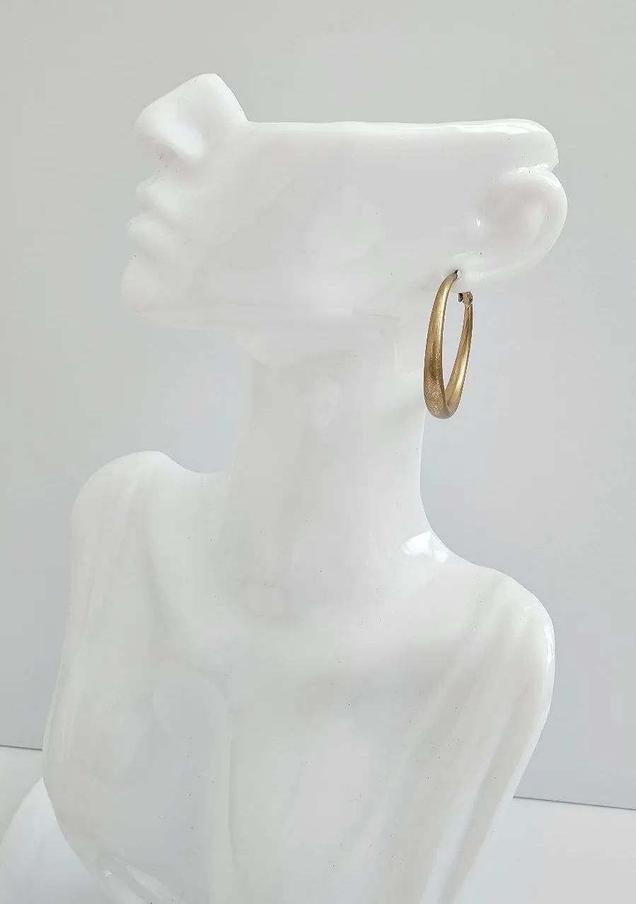Vintage Brushed Gold Tone Hoop Earrings – Lever Back European Closure – Classic