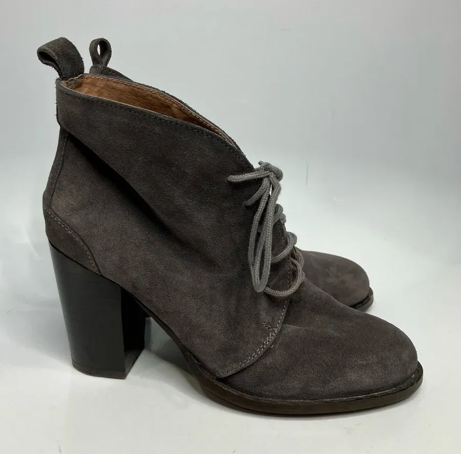 Seychelles Anthropologie Brand gray suede leather heel lace up booties size 9.5