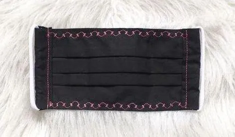🆕Embroidered Pink Bow Black Fabric Reusable Face Mask