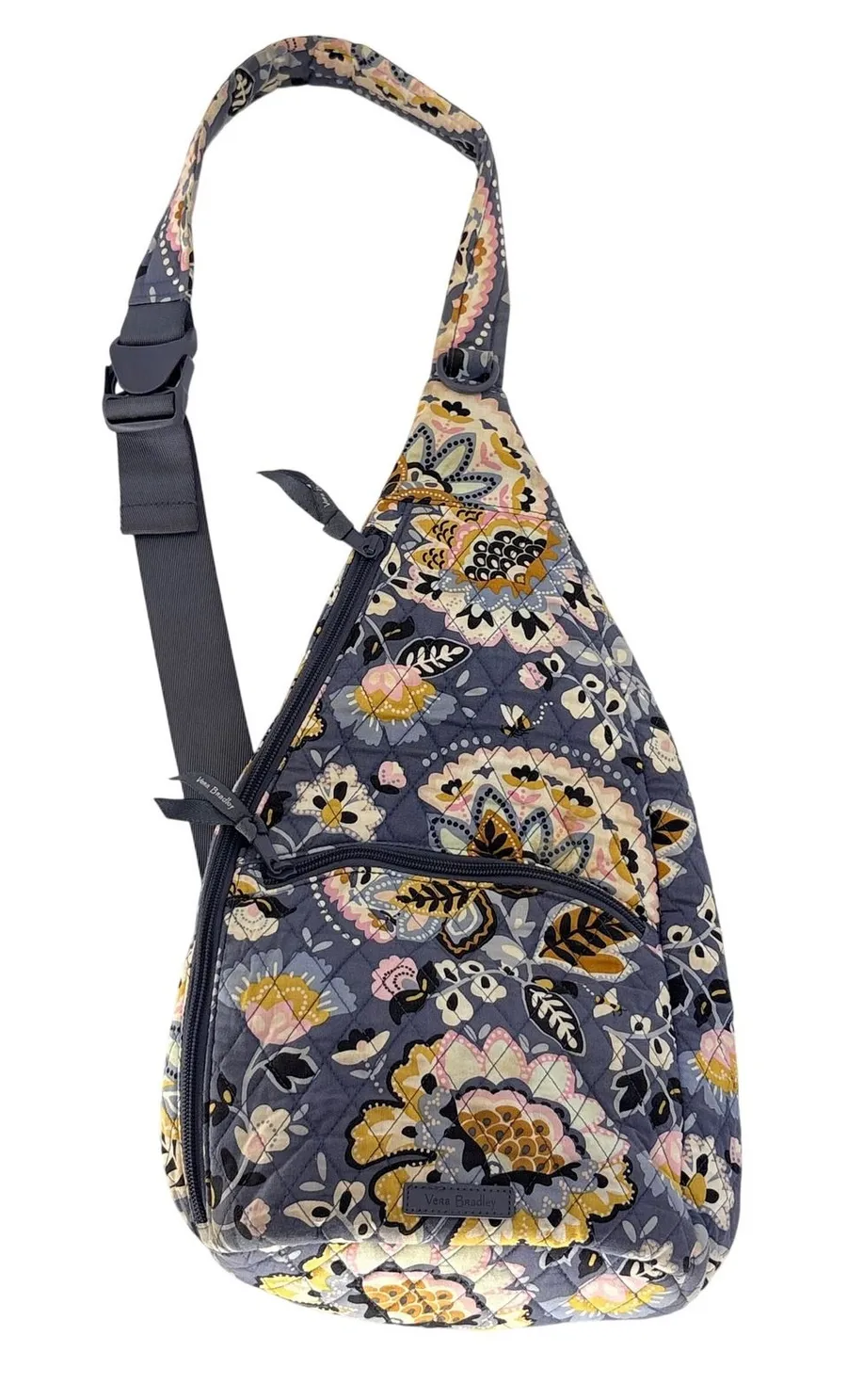 Vera Bradley Quilted Sling Backpack French Paisley Floral Gray Purple Crossbody