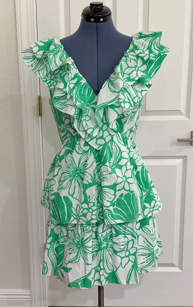 NWT Lilly Pulitzer Green and White Floral Mini Dress