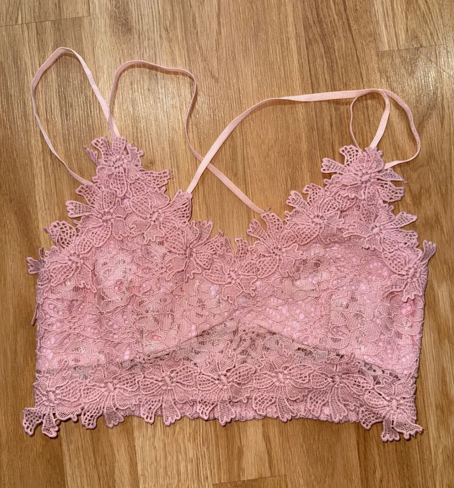 Sugar + Lips Pink Floral Lace Bralette Adjustable Straps Smocked Back Small