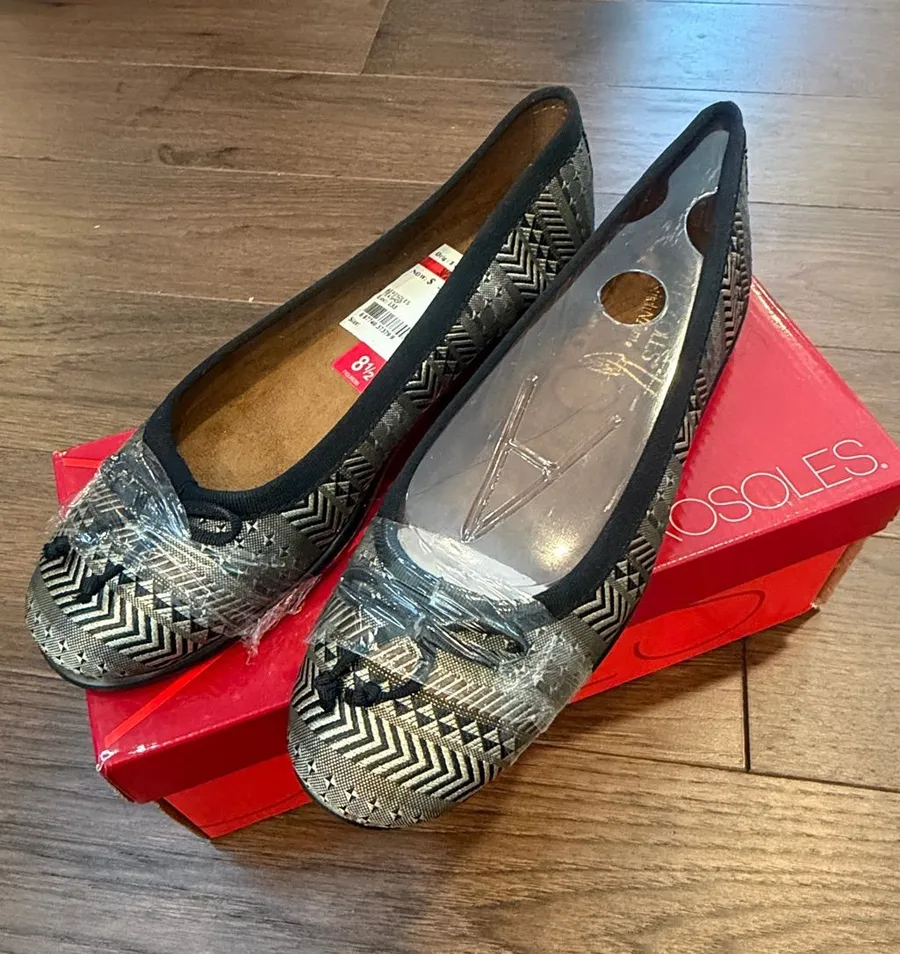 Aerosoles Teashop Ballet Flat, Black Tan Combo Size 8.5 - C50-002