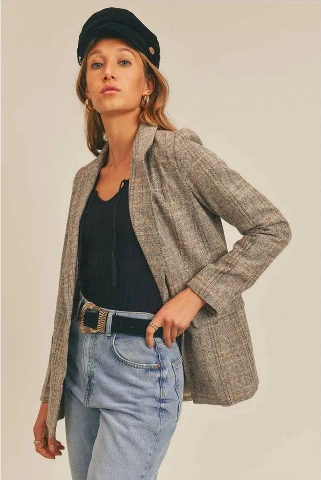 Sage The Label League Of Her Own Herringbone Blazer Size Small