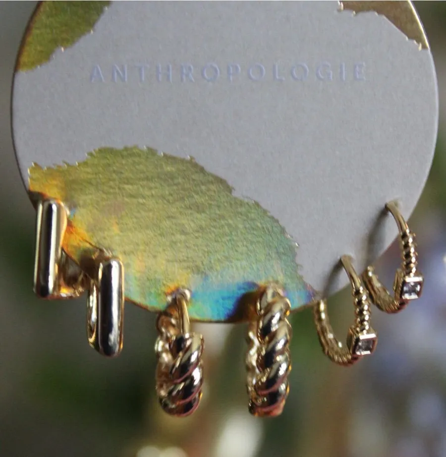 Anthropologie 14K Gold-Plated Mixed Hoop Earrings Set – 3 Pairs – MSRP $54
