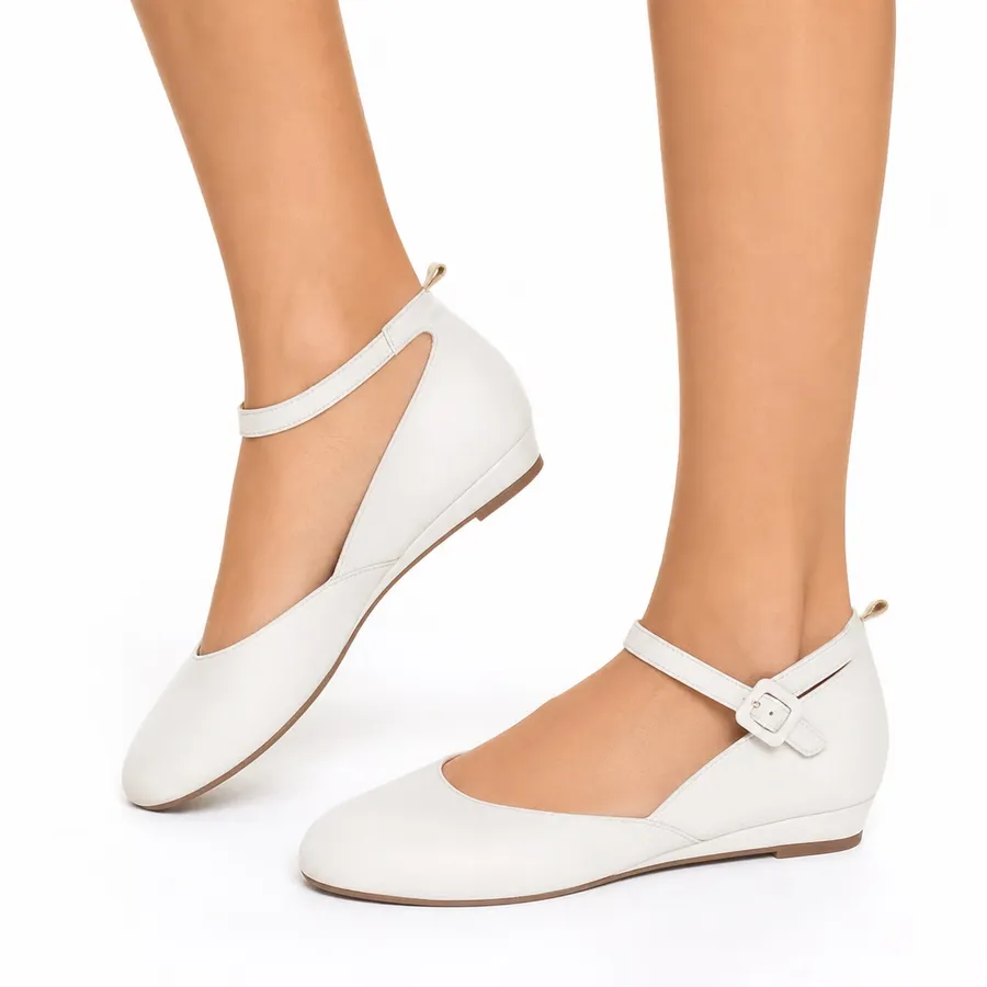 Dream Pairs Flats Womens 7.5 Ankle Strap White Low Wedge D'Orsay Good