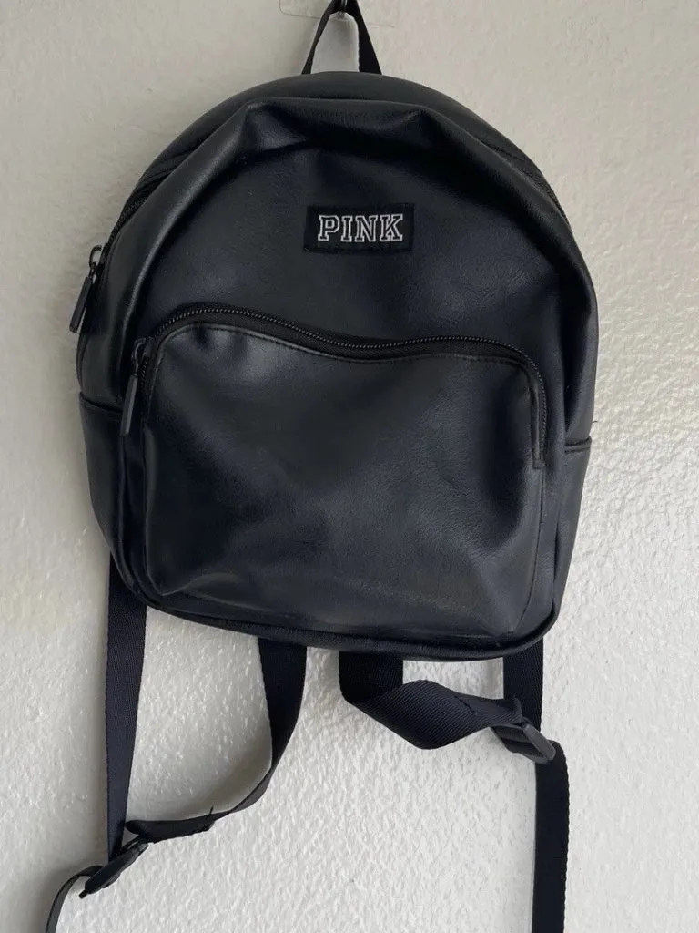 Victorias Secret PINK MINI Backpack Black Leather fashion travel school bag rare