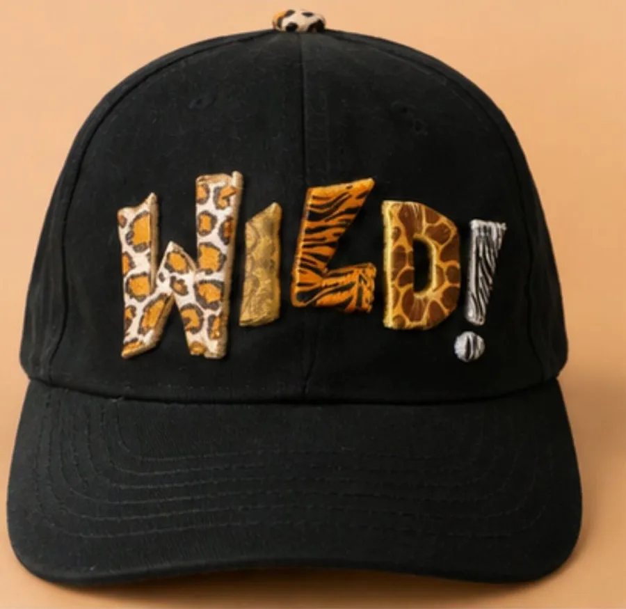 Disney Animal Kingdom womens black baseball cap Animal-Print "WILD!" 3D Patch