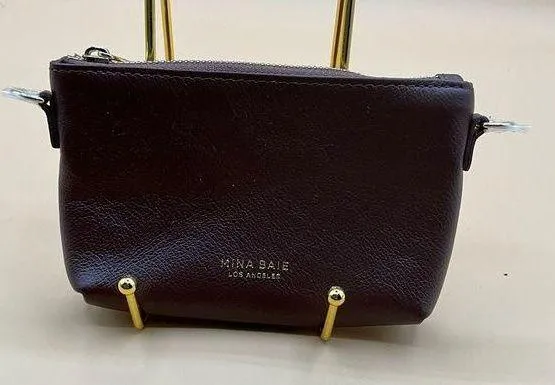 A Very Beautiful New Mina Baie Los Angeles Brown Pebbled Leather Small Zip Pouch