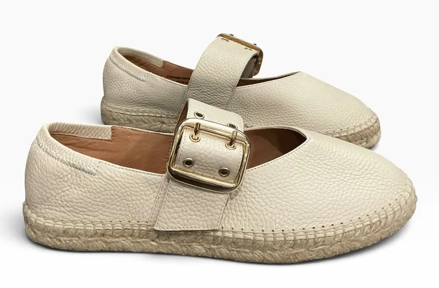 Jutelia Cream Leather Mary Jane Espadrilles Gold Buckle Made in Spain 39 8.5