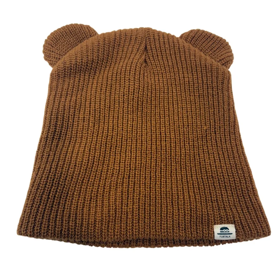 FURTALK Brown Bear Ear Knit Beanie Hat Womens Ribbed Acrylic Winter Cap