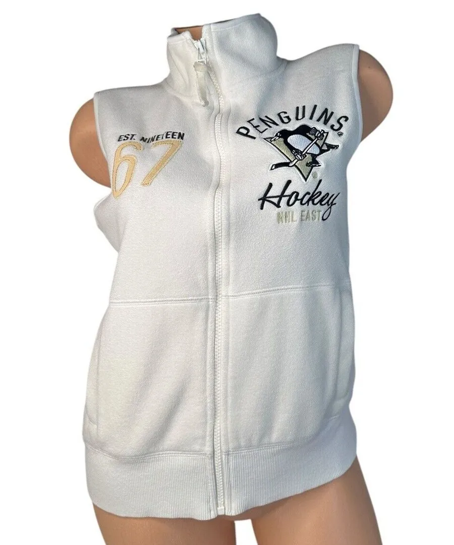 NEW ERA Pittsburgh Penguins NINETEEN 67 Womens White Zip Warm Fleece Vest Size M Size M