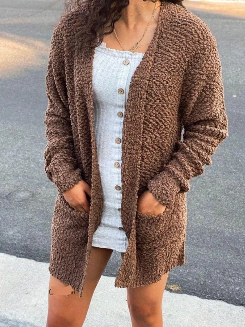 Brown Popcorn Texture Cardigan