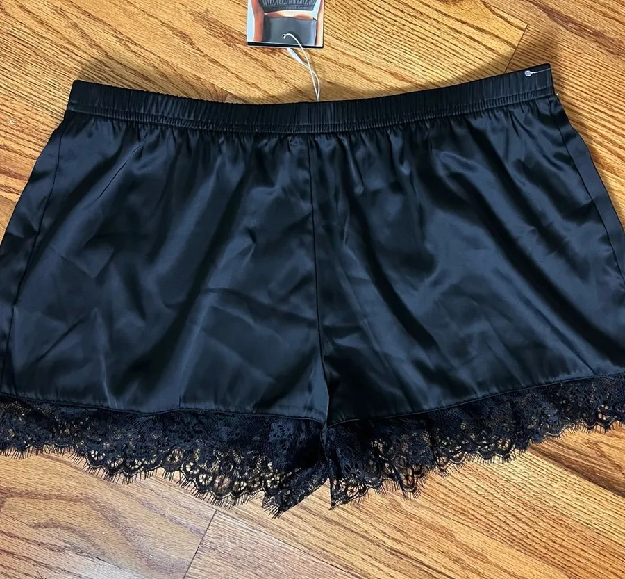Black Satin Lace Trim Shorts NWT Size XL