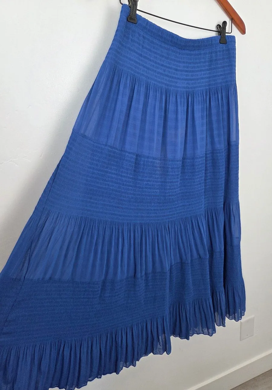 Ashalyly Cobalt Blue Tiered Maxi Skirt Formal Regal Boho Gypsy Indie Hippie XL