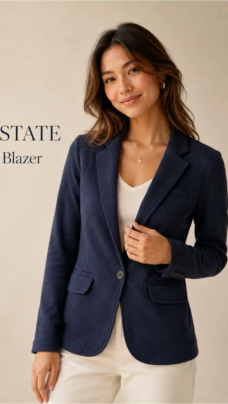 Grey State City Knit Blazer Midnight Navy Size S Cotton French Terry Jacket Blue
