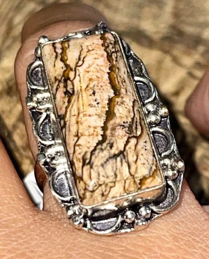 Picture Jasper Ring Size 7 3/4 Brown