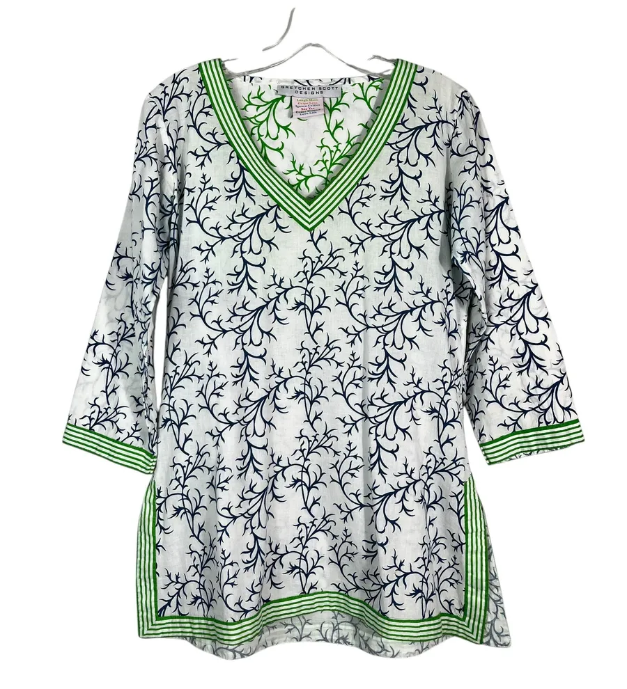 Blue & White Longline Swim Coverup Dress Small S Beach Cruise