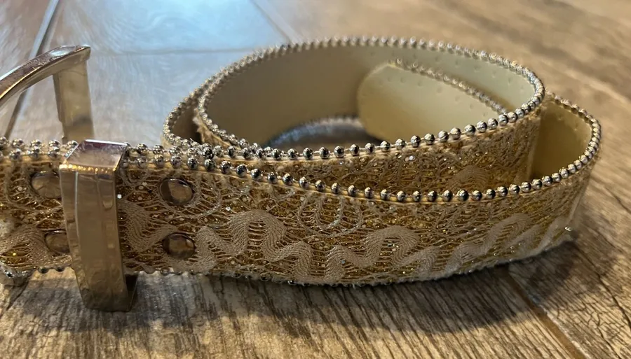 Gold lace studded embellished fashion belt Womens formal Pageant Adjustable