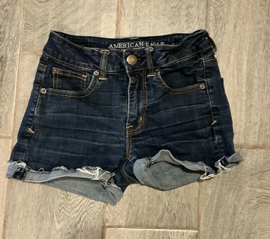 American Eagle Outfitters Dark Blue Denim Rolled Cutoff Shorts-size 2