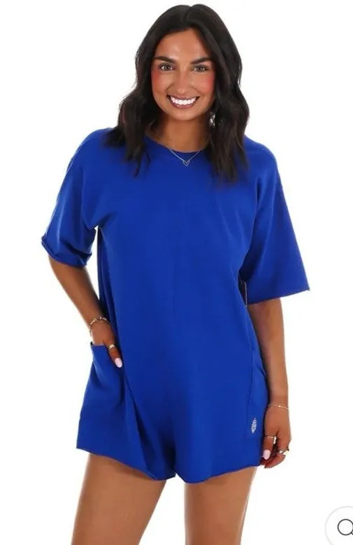 Free People Hot Shot Tee Romper Electric Shock Blue Oversized One Piece XS